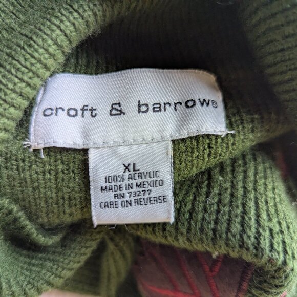 Croft & Barrow Leaf Patterned Green Knit Button Front Cardigan Women's Size XL - Picture 9 of 14